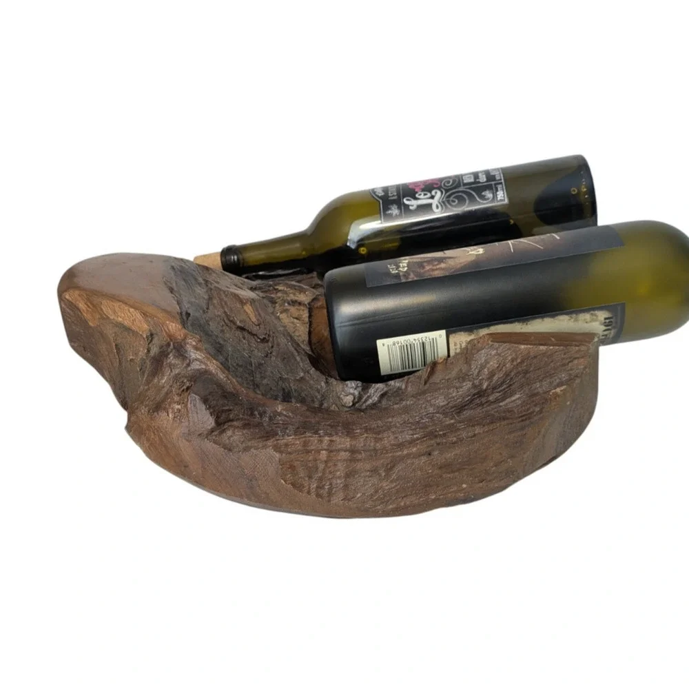 Natural Hand Carved Root Wood Wine Bottle Holders Live Edge Bottle Stand